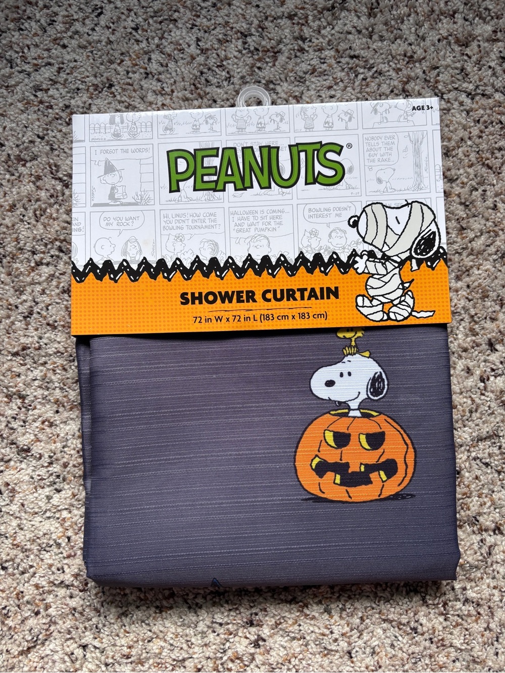 NEW Peanuts Grey Snoopy & Woodstock Pumpkin Fabric Shower Curtain Halloween
